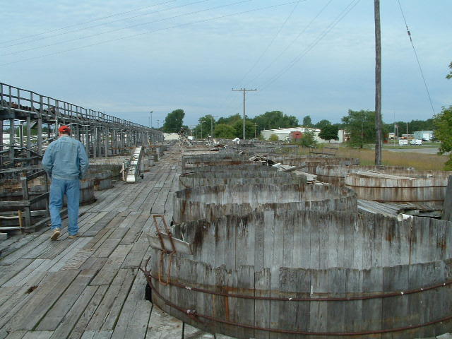 Pickle Vats Along Walkway / Pickle Vats at a processing facility